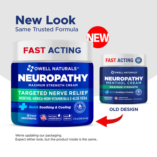 OWELL NATURALS Neuropathy Nerve Relief Cream – Maximum Strength - Non Greasy, All Natural for Feet, Hands, Legs, Toes Discomfort Made in USA