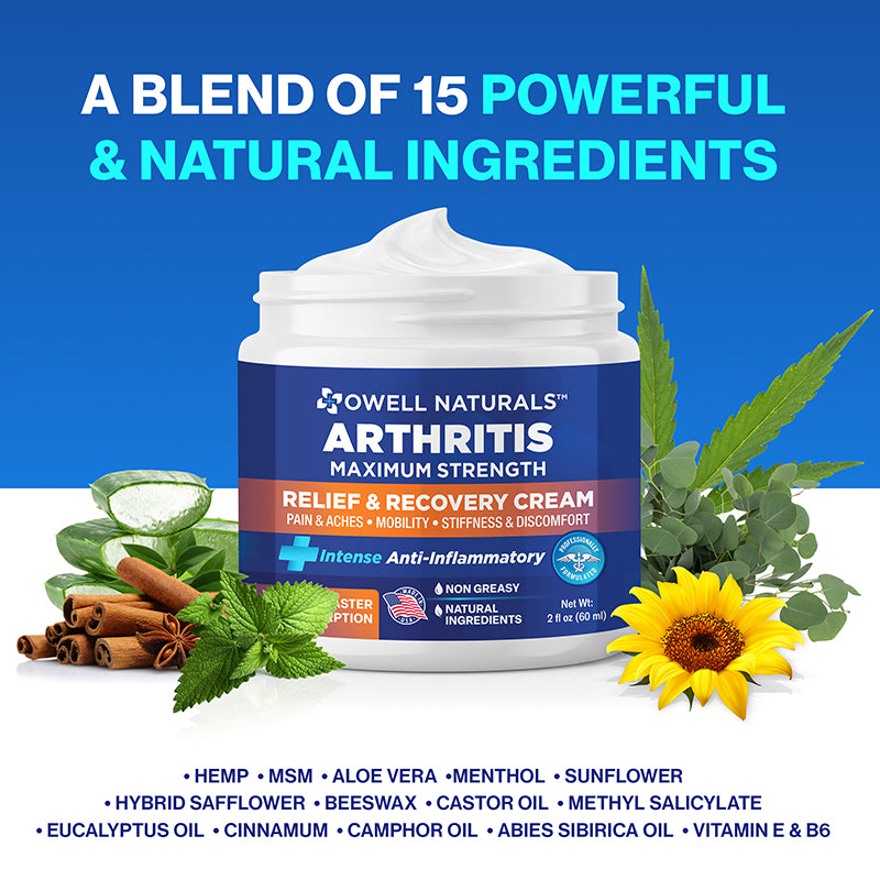 OWELL NATURALS Arthritis Cream - All-Natural- Maximum Strength Relief & Recovery for Back