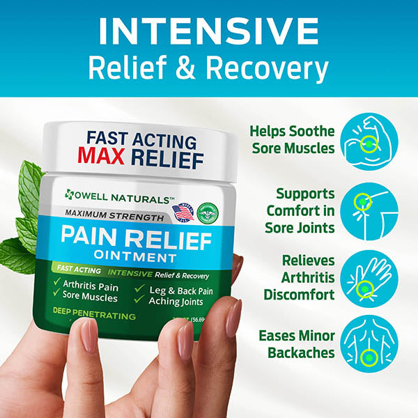 OWELL NATURALS Joint and Muscle Relief Ointment, Maximum Strength All Natural Discomfort Reliever for Joint, Muscle, Knee, Back, Neuropathy - 5 Powerful Ingredients