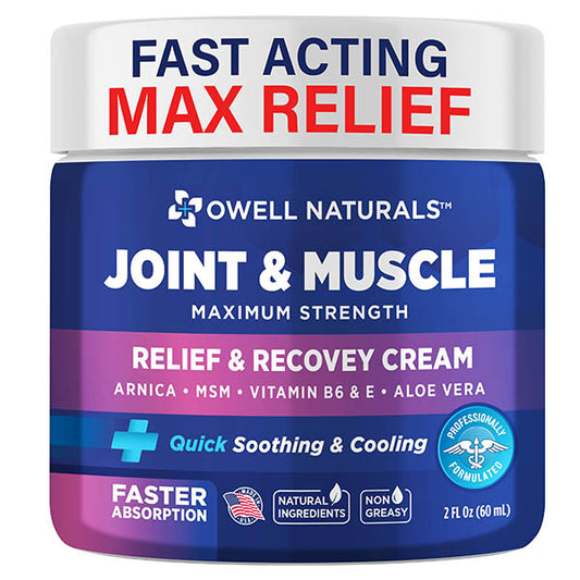 OWELL NATURALS Joint & Muscle Therapy Cream - All-Natural- Maximum Strength Relief & Recovery for Back, Neck, Hands, Feet, Shoulder - Fast-Acting, Non-Greasy, Made in USA