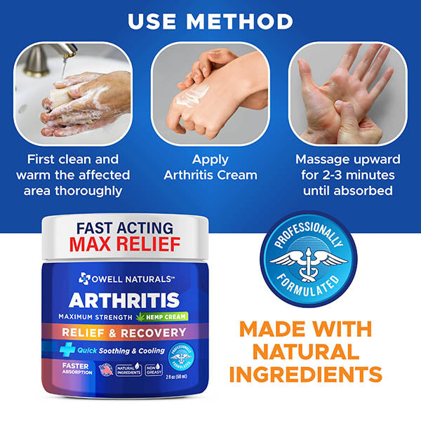 OWELL NATURALS Arthritis Cream - All-Natural- Maximum Strength Relief & Recovery for Back