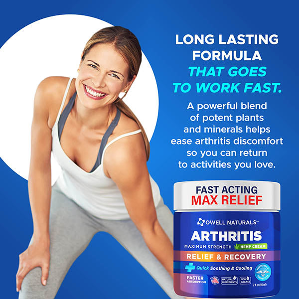 OWELL NATURALS Arthritis Cream - All-Natural- Maximum Strength Relief & Recovery for Back