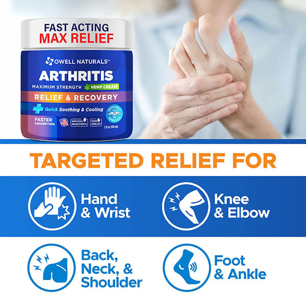 OWELL NATURALS Arthritis Cream - All-Natural- Maximum Strength Relief & Recovery for Back