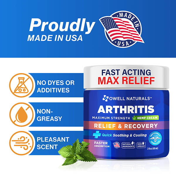 OWELL NATURALS Arthritis Cream - All-Natural- Maximum Strength Relief & Recovery for Back