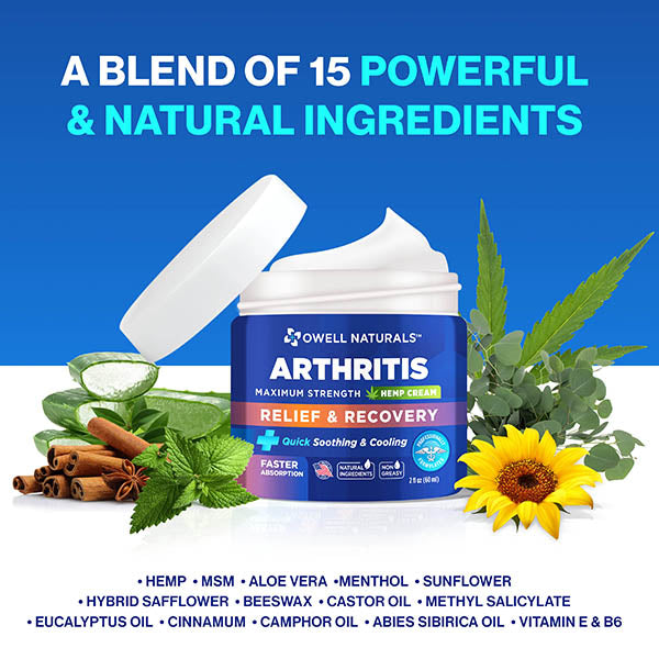 OWELL NATURALS Arthritis Cream - All-Natural- Maximum Strength Relief & Recovery for Back