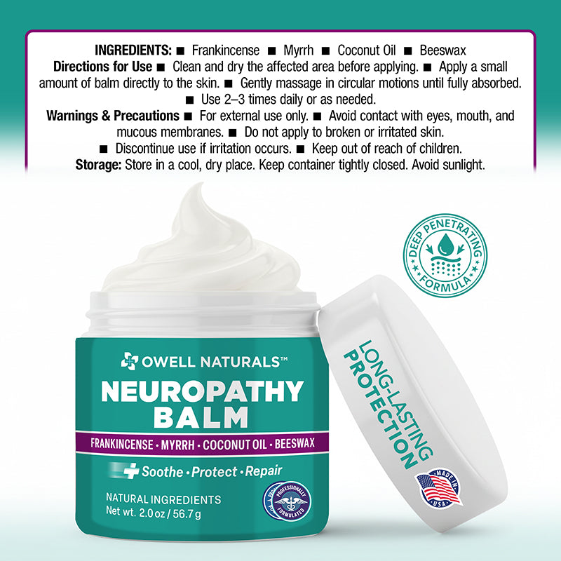 OWELL NATURALS Neuropathy Healing Balm – with Frankincense, Myrrh, Coconut Oil & Beeswax – Soothe, Protect & Repair