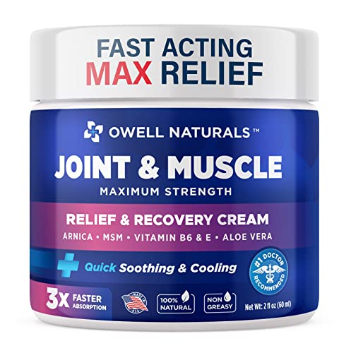 OWELL NATURALS Joint & Muscle Therapy Cream - All-Natural- Maximum Strength Relief & Recovery for Back, Neck, Hands, Feet, Shoulder - Fast-Acting, Non-Greasy, Made in USA