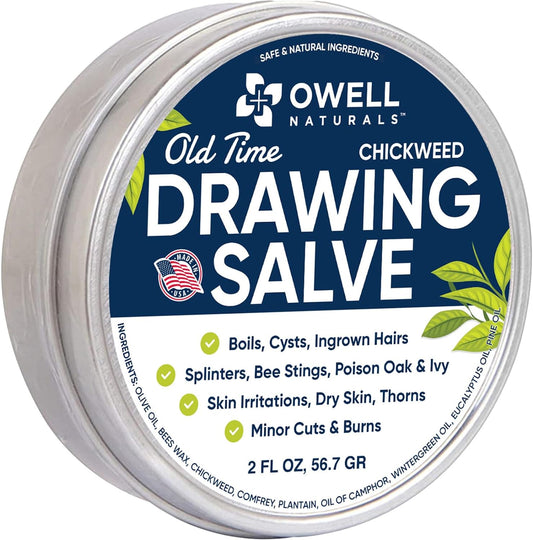 OWELL NATURALS Chickweed Salve Drawing Salve for boils, Splinters, Poison Ivy/Oak, Skin Disorder, Irritations, Burns, Minor Cuts, Dry Skin, Itching