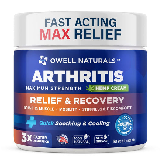 OWELL NATURALS Arthritis Cream - All-Natural- Maximum Strength Relief & Recovery for Back