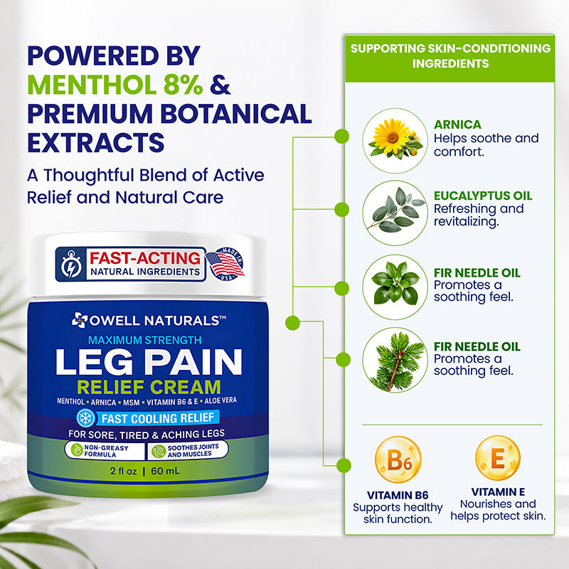 OWELL NATURALS Leg Cream - Fast-Acting Maximum Strength Natural Relief