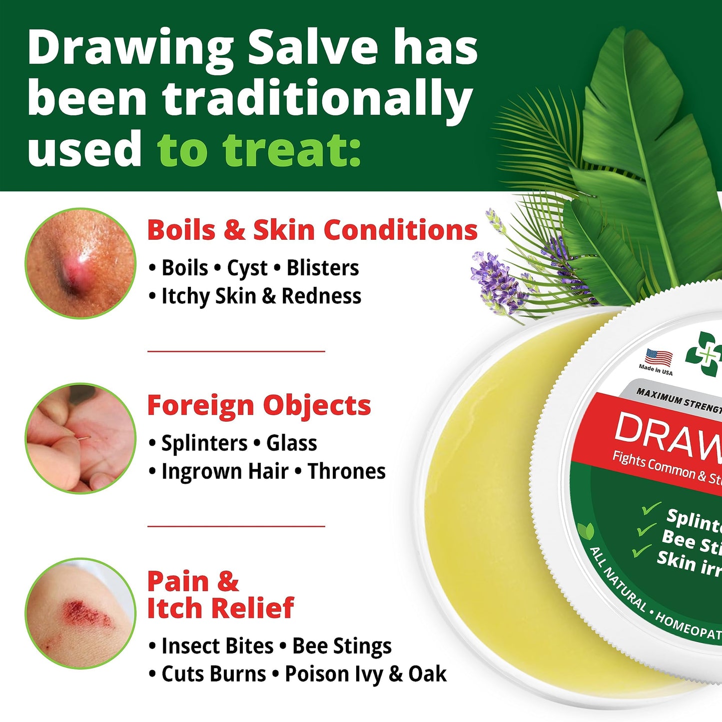 OWELL NATURALS Drawing Salve Ointment 1oz, ingrown Hair Treatment, Boil & Cyst, Splinter Remover, Bug and Spider Bites, bee Sting, Mosquito bite Itch Relief, Poison Ivy