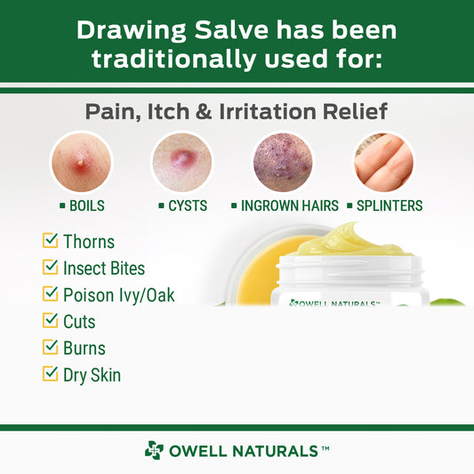 OWELL NATURALS Drawing Salve Ointment 1oz, ingrown Hair Treatment, Boil & Cyst, Splinter Remover, Bug and Spider Bites, bee Sting, Mosquito bite Itch Relief, Poison Ivy