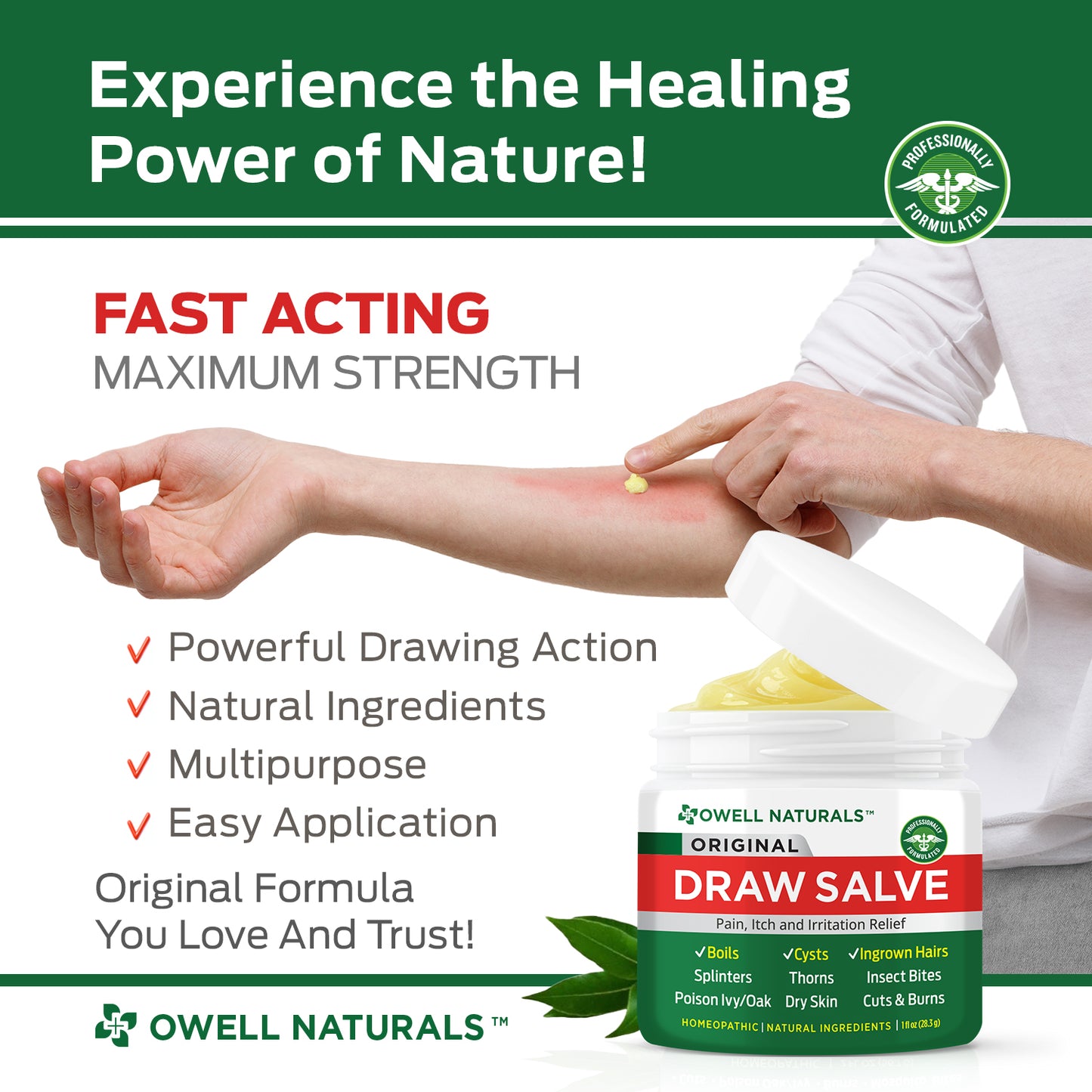 OWELL NATURALS Drawing Salve Ointment 1oz, ingrown Hair Treatment, Boil & Cyst, Splinter Remover, Bug and Spider Bites, bee Sting, Mosquito bite Itch Relief, Poison Ivy