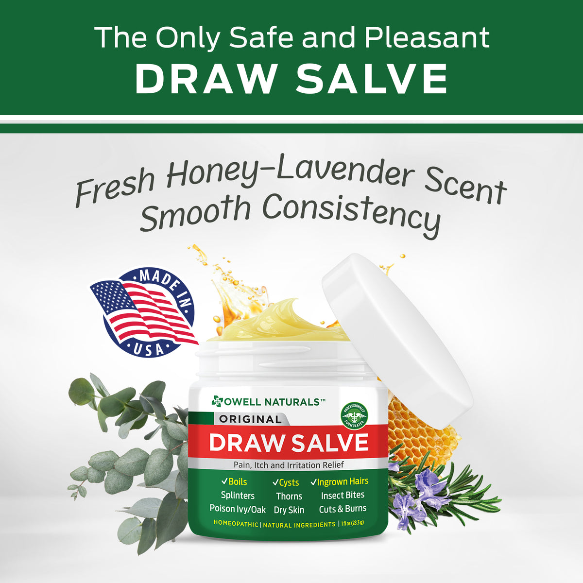 OWELL NATURALS Drawing Salve Ointment 1oz, ingrown Hair Treatment, Boil & Cyst, Splinter Remover, Bug and Spider Bites, bee Sting, Mosquito bite Itch Relief, Poison Ivy