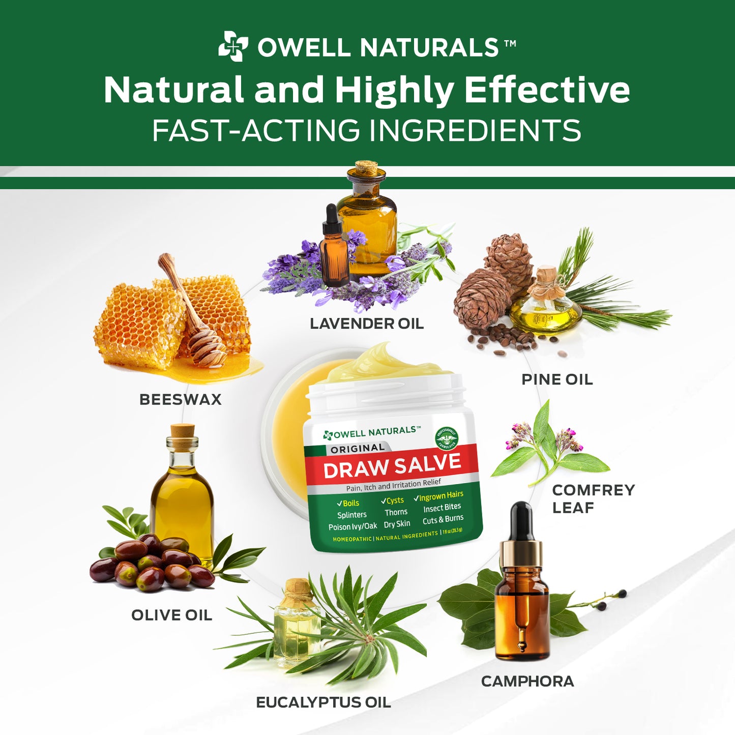 OWELL NATURALS Drawing Salve Ointment 1oz, ingrown Hair Treatment, Boil & Cyst, Splinter Remover, Bug and Spider Bites, bee Sting, Mosquito bite Itch Relief, Poison Ivy