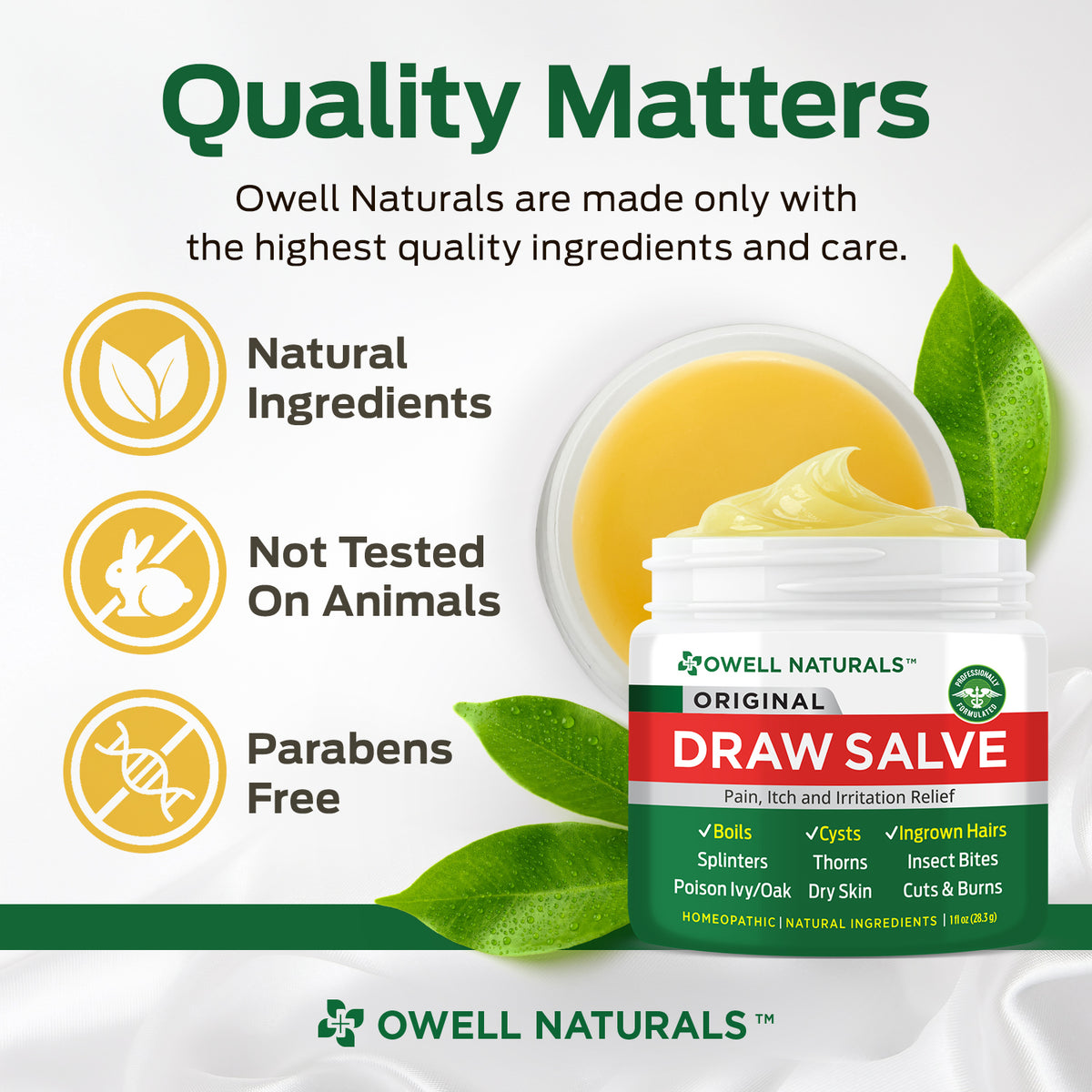 OWELL NATURALS Drawing Salve Ointment 1oz, ingrown Hair Treatment, Boil & Cyst, Splinter Remover, Bug and Spider Bites, bee Sting, Mosquito bite Itch Relief, Poison Ivy
