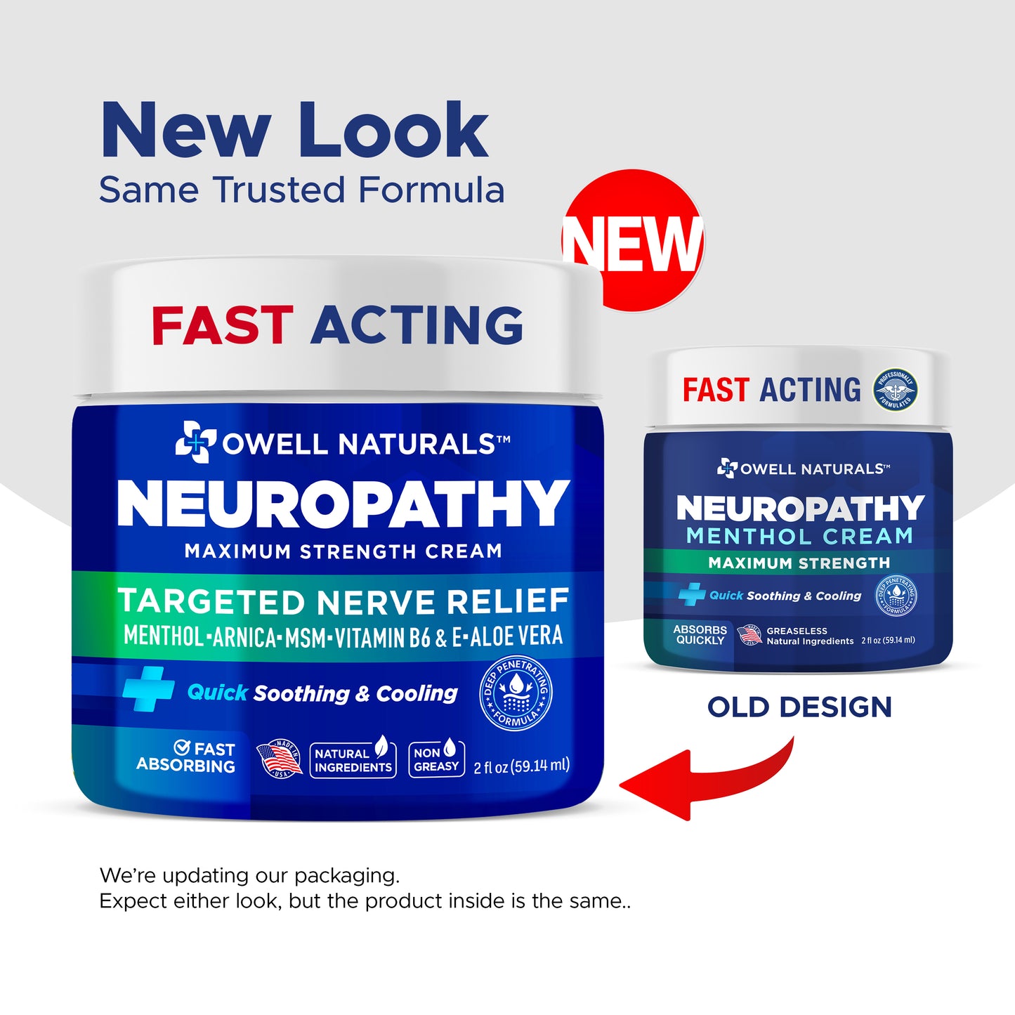 OWELL NATURALS Neuropathy Nerve Relief Cream – Maximum Strength - Non Greasy, All Natural for Feet, Hands, Legs, Toes Discomfort Made in USA