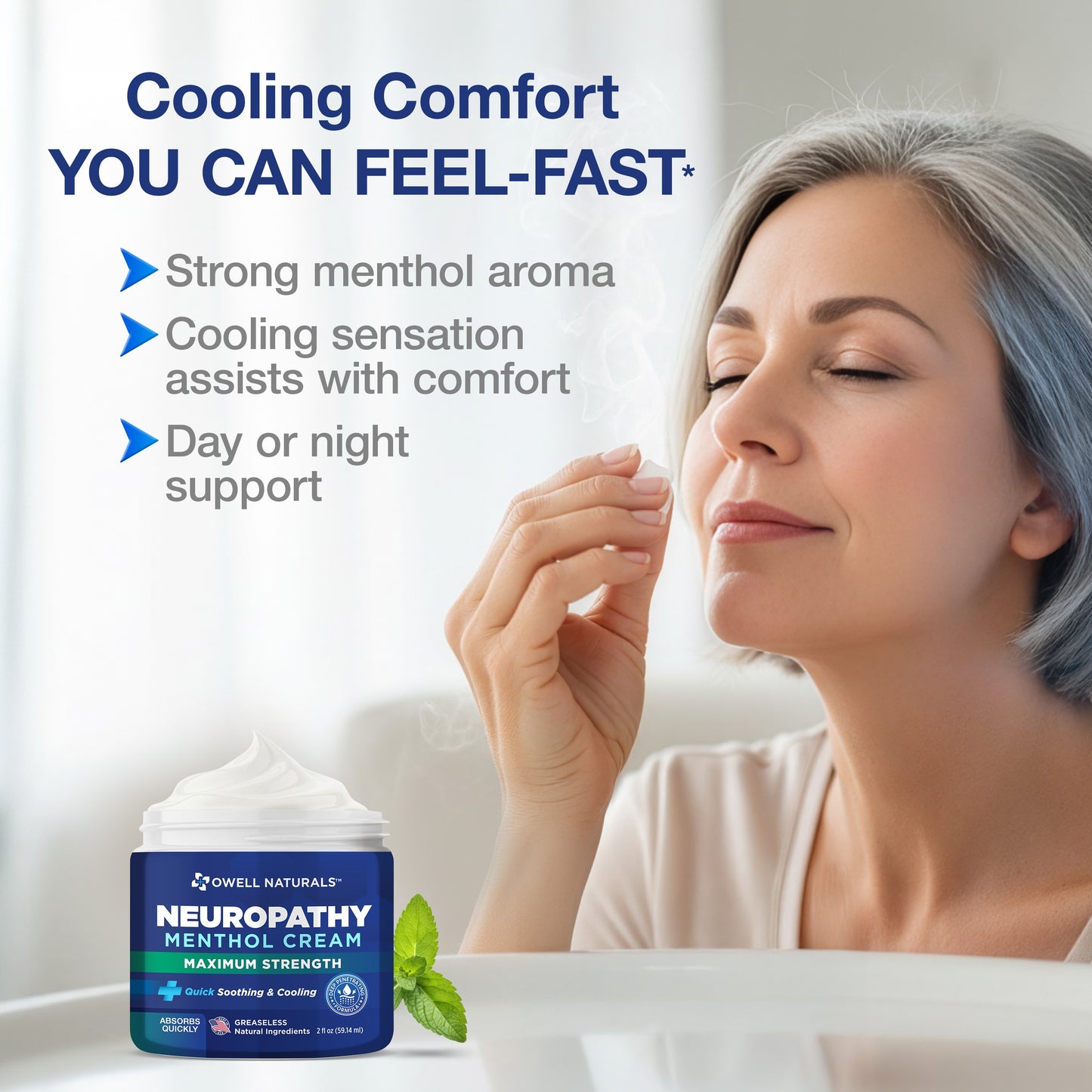 OWELL NATURALS Neuropathy Nerve Relief Cream – Maximum Strength - Non Greasy, All Natural for Feet, Hands, Legs, Toes Discomfort Made in USA