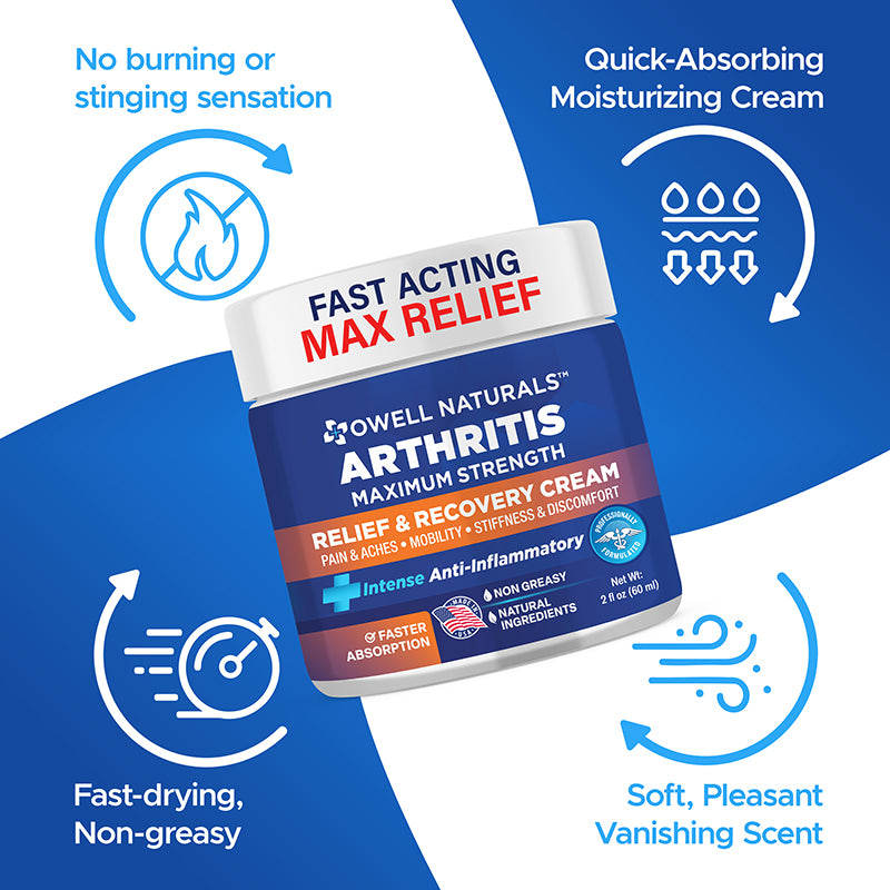 OWELL NATURALS Arthritis Cream - All-Natural- Maximum Strength Relief & Recovery for Back