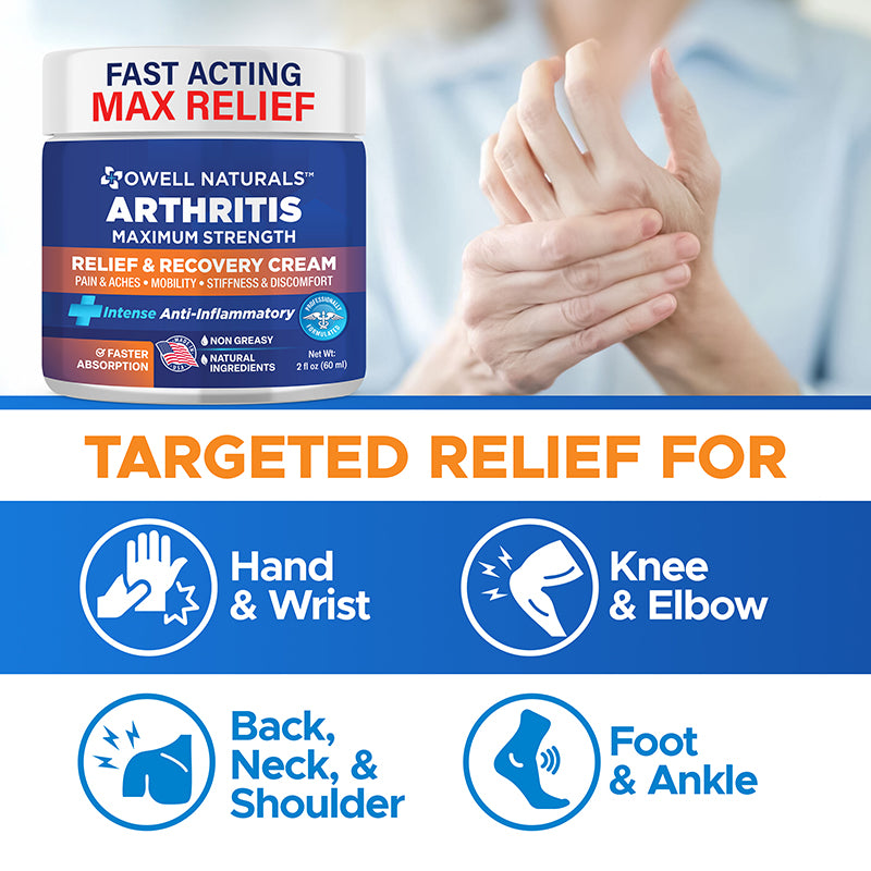 OWELL NATURALS Arthritis Cream - All-Natural- Maximum Strength Relief & Recovery for Back