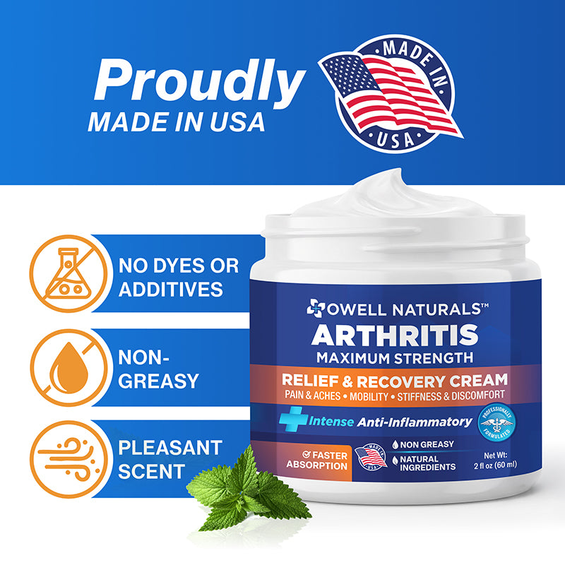 OWELL NATURALS Arthritis Cream - All-Natural- Maximum Strength Relief & Recovery for Back
