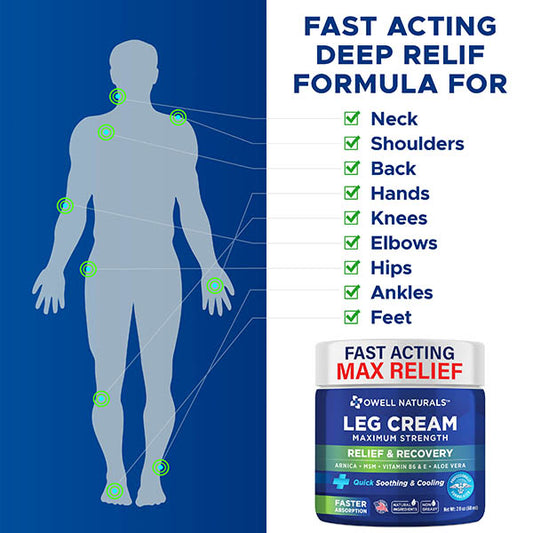 OWELL NATURALS Leg Cream - Fast-Acting Maximum Strength Natural Relief