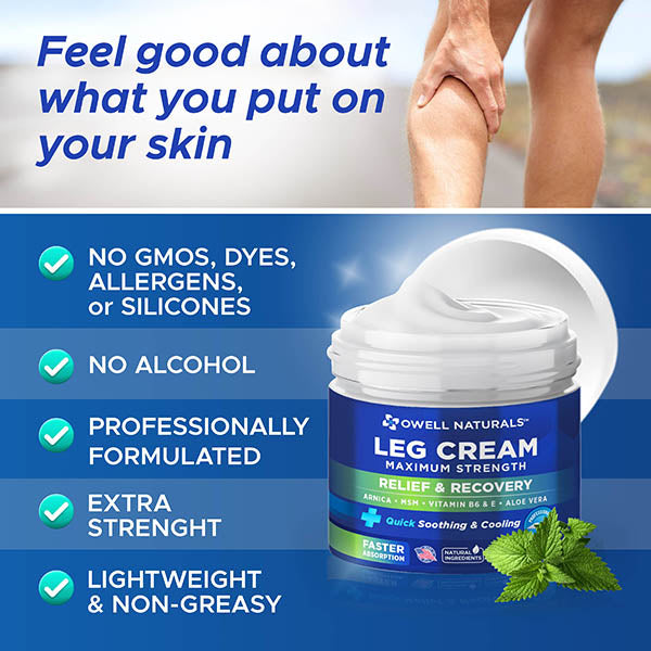 OWELL NATURALS Leg Cream - Fast-Acting Maximum Strength Natural Relief