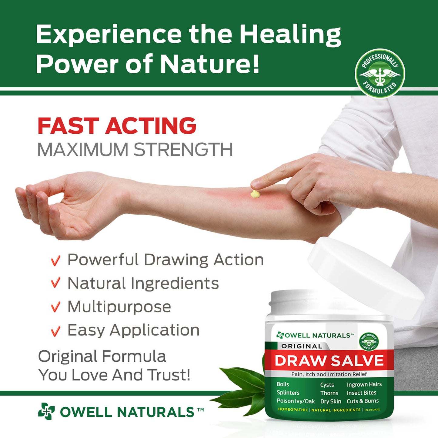 OWELL NATURALS Drawing Salve Ointment 1oz, ingrown Hair Treatment, Boil & Cyst, Splinter Remover, Bug and Spider Bites, bee Sting, Mosquito bite Itch Relief, Poison Ivy