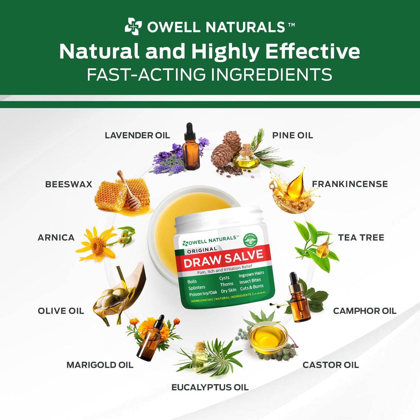 OWELL NATURALS Drawing Salve Ointment 1oz, ingrown Hair Treatment, Boil & Cyst, Splinter Remover, Bug and Spider Bites, bee Sting, Mosquito bite Itch Relief, Poison Ivy