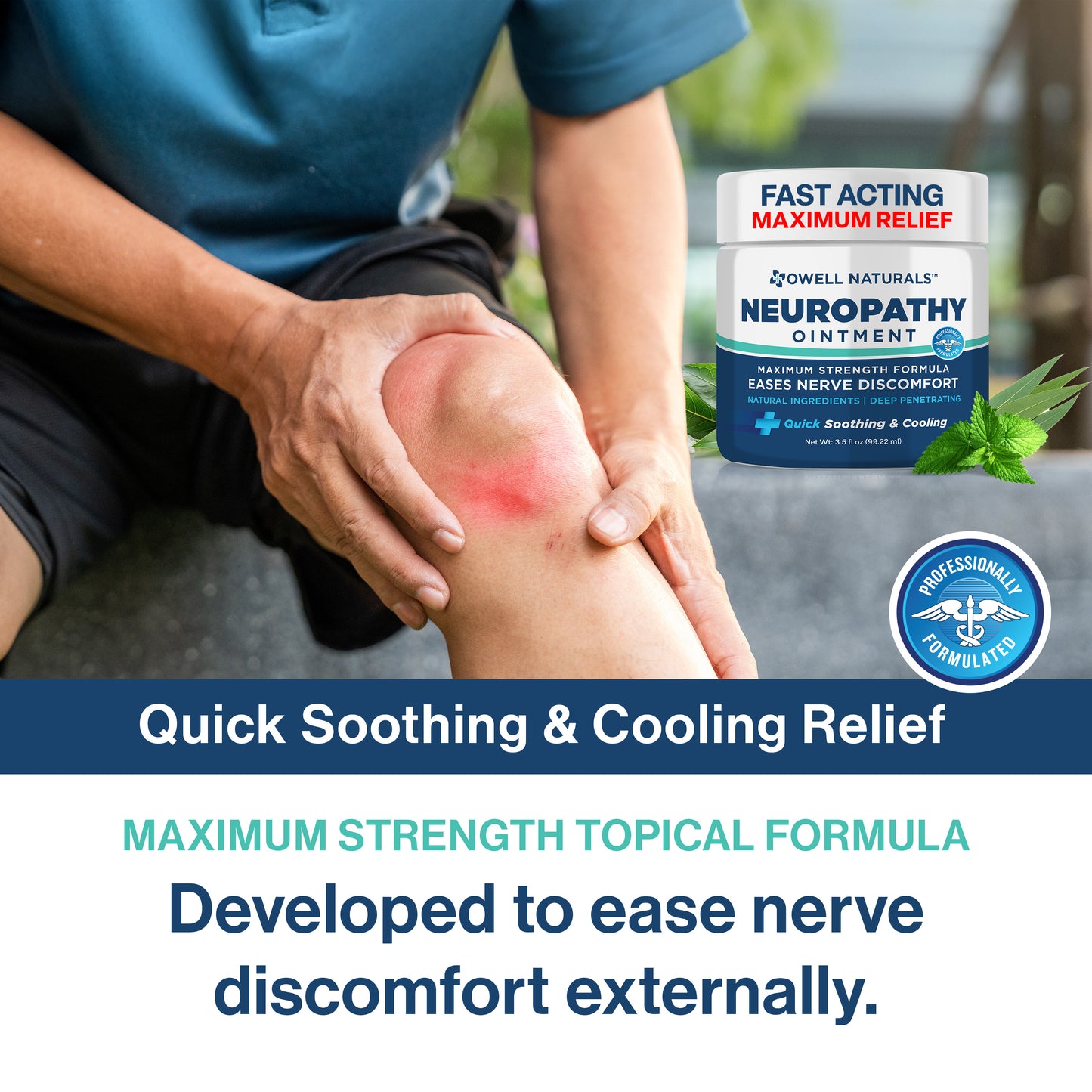 OWELL NATURALS Neuropathy Nerve Relief Ointment, Fast-Acting Formula, Max Strength, Cooling Effect, 3.5 Fl Oz