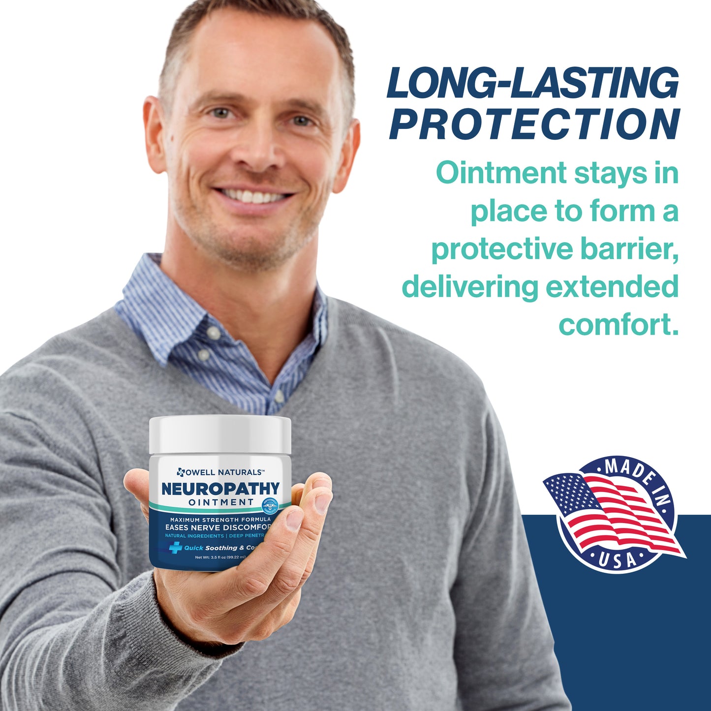 OWELL NATURALS Neuropathy Nerve Relief Ointment, Fast-Acting Formula, Max Strength, Cooling Effect, 3.5 Fl Oz