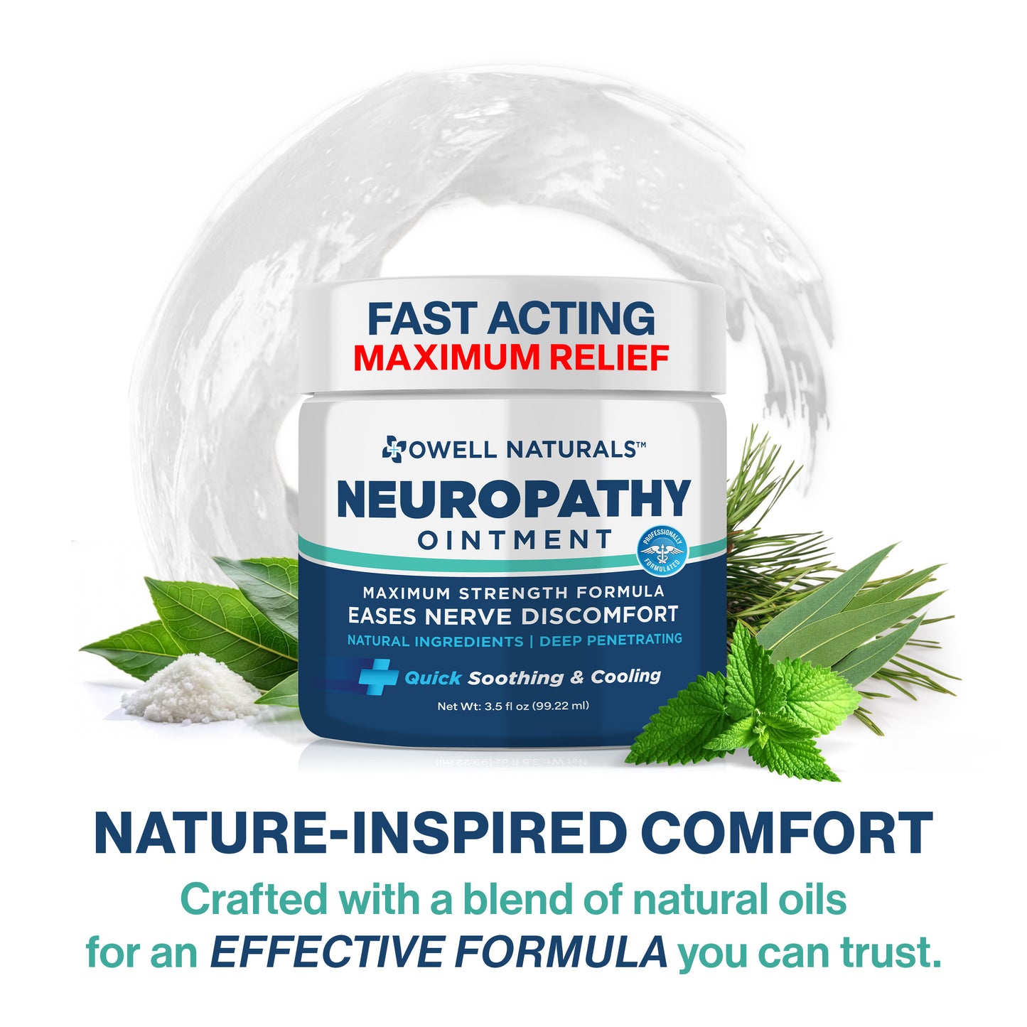 OWELL NATURALS Neuropathy Nerve Relief Ointment, Fast-Acting Formula, Max Strength, Cooling Effect, 3.5 Fl Oz