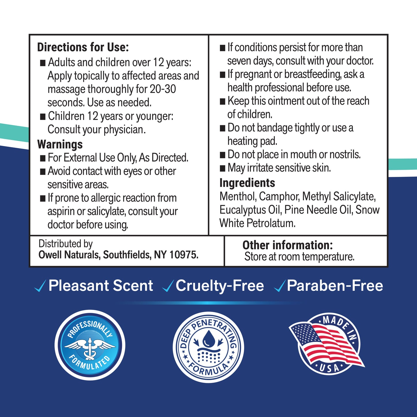 OWELL NATURALS Neuropathy Nerve Relief Ointment, Fast-Acting Formula, Max Strength, Cooling Effect, 3.5 Fl Oz