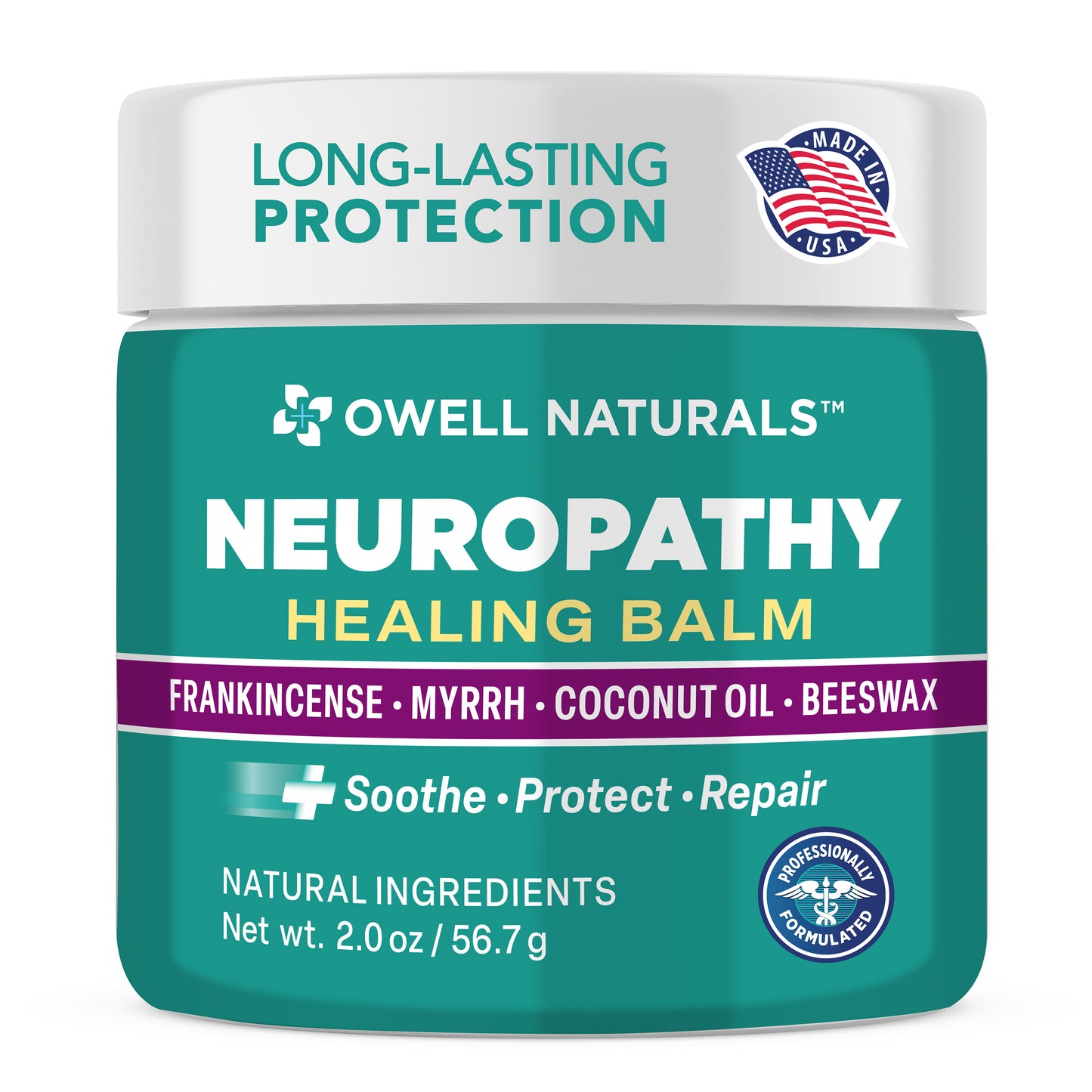 OWELL NATURALS Neuropathy Healing Balm – with Frankincense, Myrrh, Coconut Oil & Beeswax – Soothe, Protect & Repair