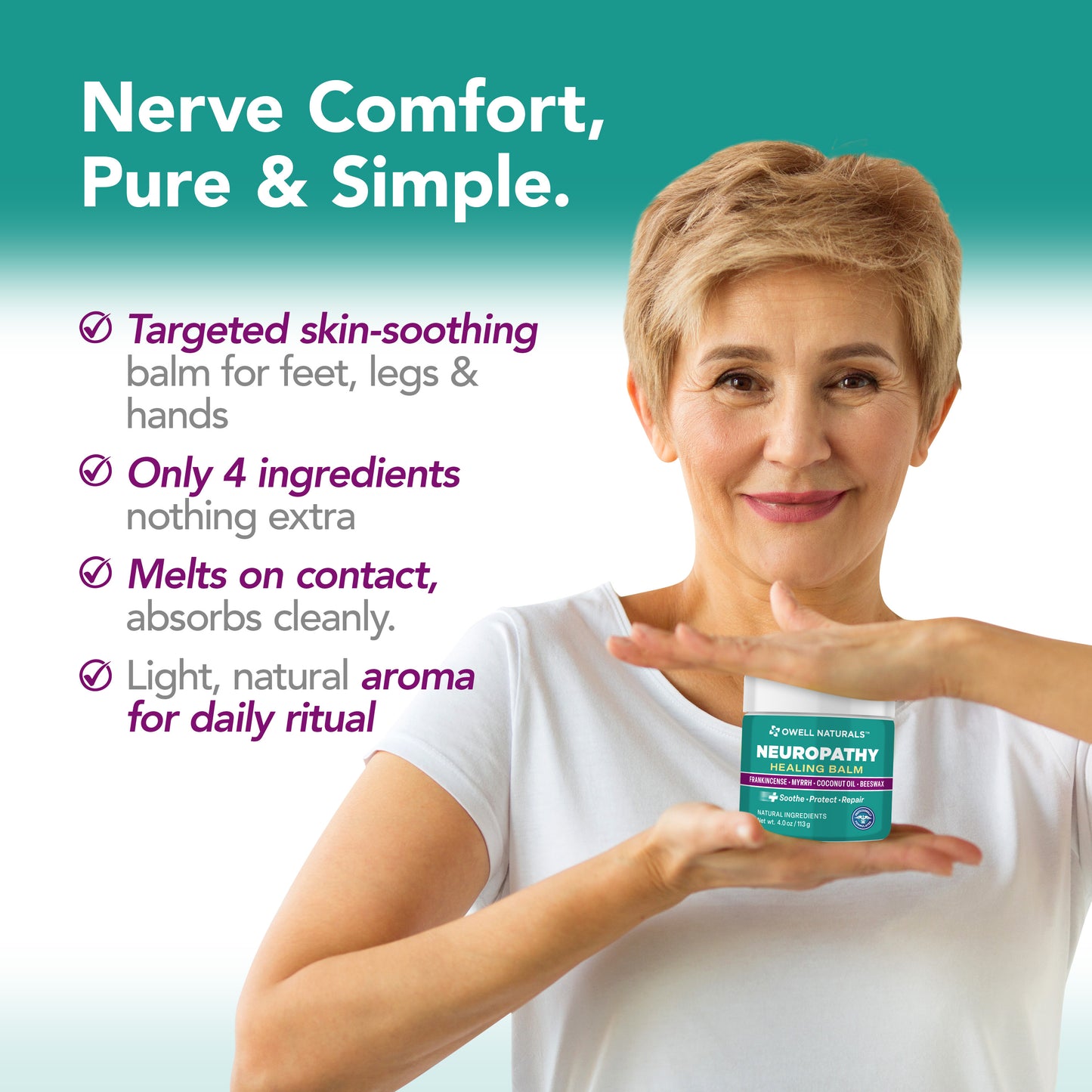 OWELL NATURALS Neuropathy Healing Balm – with Frankincense, Myrrh, Coconut Oil & Beeswax – Soothe, Protect & Repair