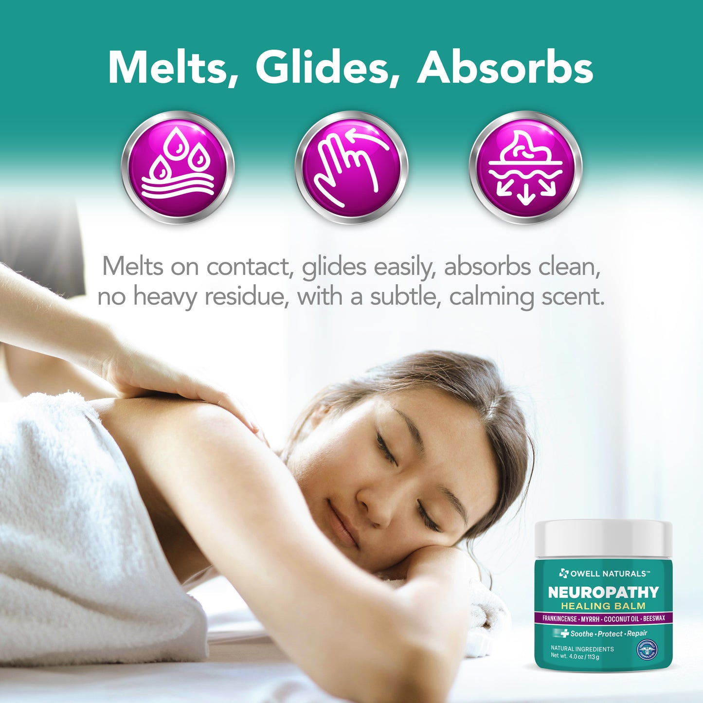 OWELL NATURALS Neuropathy Healing Balm – with Frankincense, Myrrh, Coconut Oil & Beeswax – Soothe, Protect & Repair