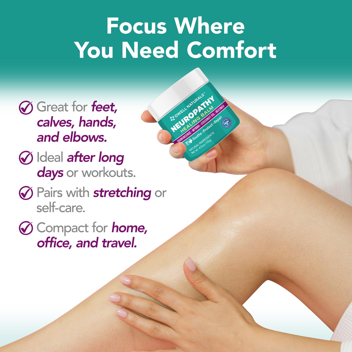 OWELL NATURALS Neuropathy Healing Balm – with Frankincense, Myrrh, Coconut Oil & Beeswax – Soothe, Protect & Repair