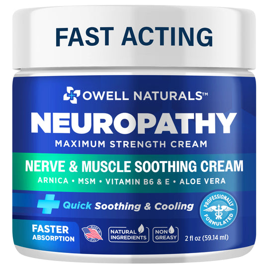 OWELL NATURALS Neuropathy Nerve Relief Cream – Maximum Strength - Non Greasy, All Natural for Feet, Hands, Legs, Toes Discomfort Made in USA