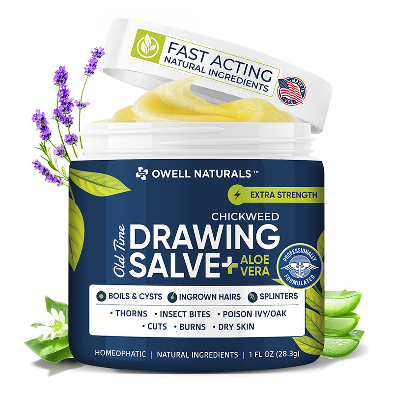OWELL NATURALS Chickweed Salve Drawing Salve for boils, Splinters, Poison Ivy/Oak, Skin Disorder, Irritations, Burns, Minor Cuts, Dry Skin, Itching