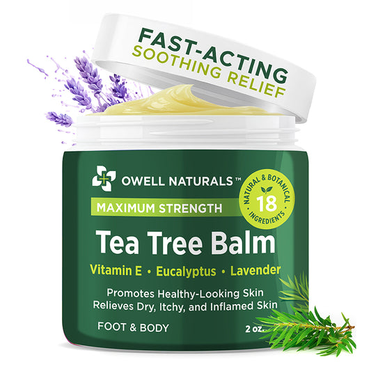 OWELL NATURALS Tea Tree Balm for Itchy, Dry and Cracked Skin, Rashes, Bee Stings, Splinters, Boils, Poison Ivy, Insect Bites, Cuts and Burns - Paraben-Free and Made in The USA